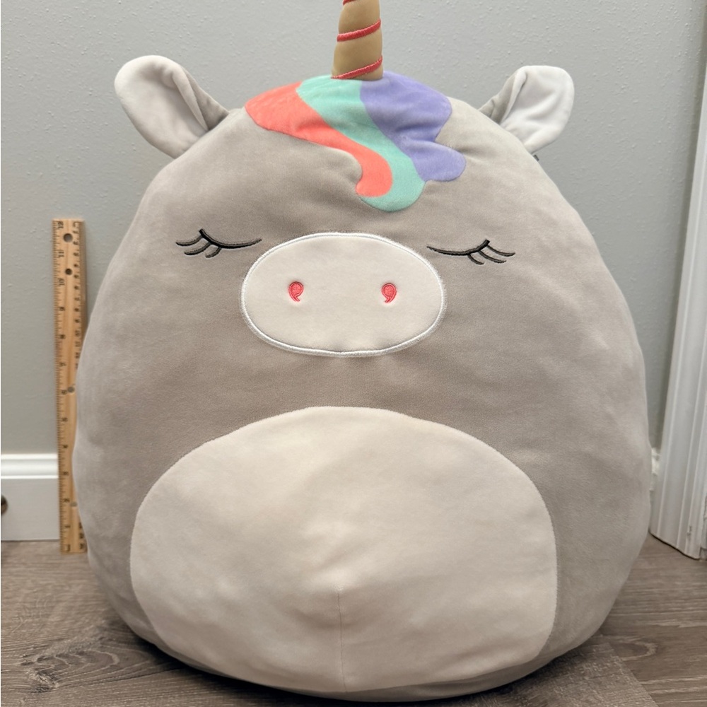 18” Squishmallow Unicorn Pillow - Gray and Multicolor